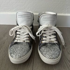 Silver Glitter High-Top Sneakers